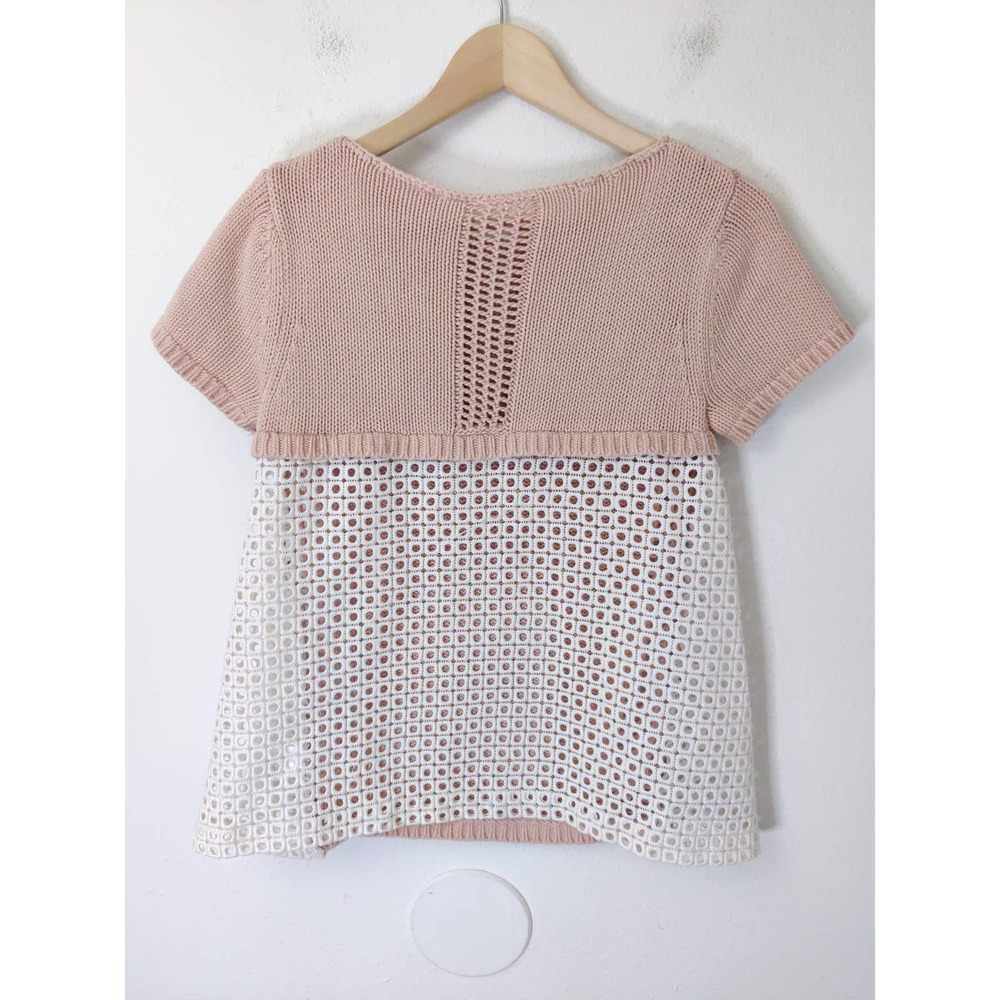 Anthropologie Moth Madeira Pink & White Eyelet Knit Back Pullover Sweater Size S - Picture 8 of 11